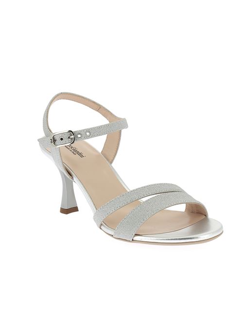 sandalo con tacco da donna in tessuto glitter argento NERO GIARDINI | E513201DE700